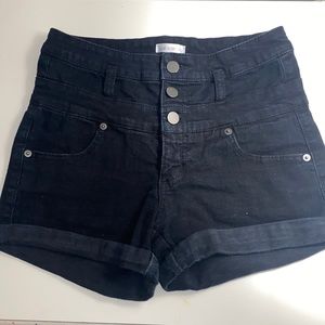 Black high waisted denim shorts